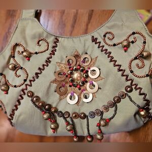 NWT Green Embellished Boho Shoulder Bag